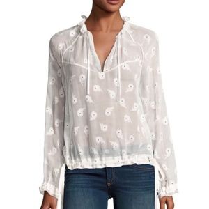 Rag & Bone Embroidered Bennett Blouse White Silk